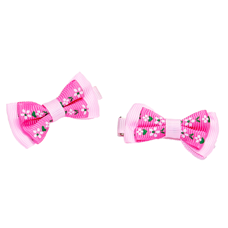 Hair Clips Pink Flower Bow