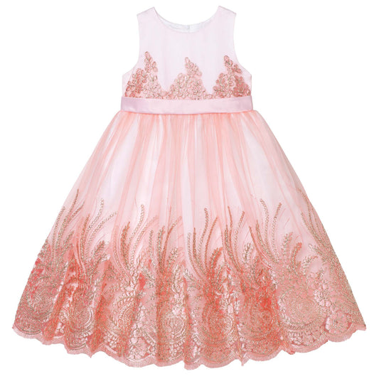 Peach Pink & Gold Party Dress 3-5
