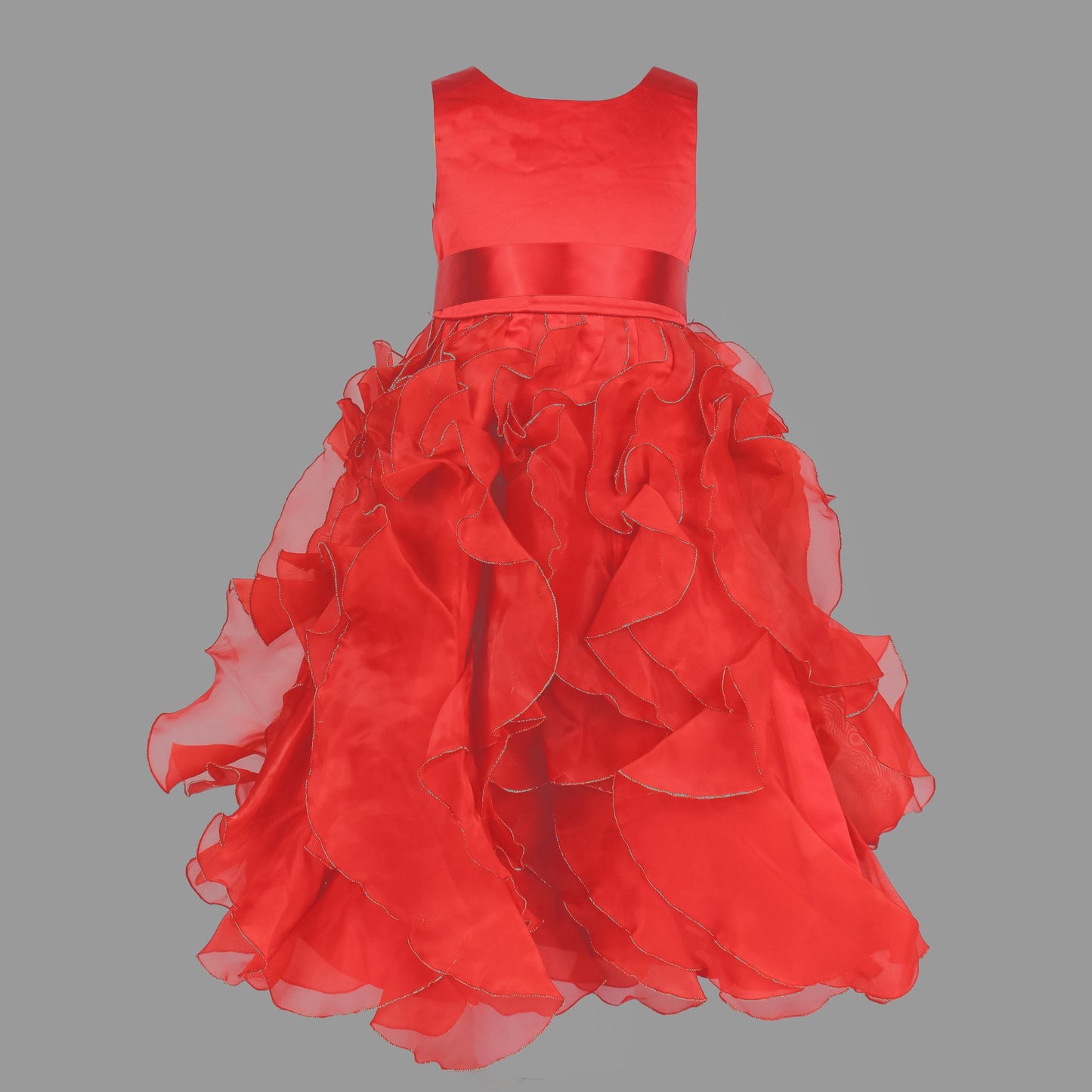 Formal Dress with Red Flounce Organza Layers 1-5