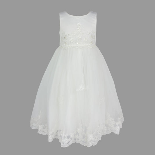 Formal Dress in Ivory with Lace and Pearl Beading for Baby