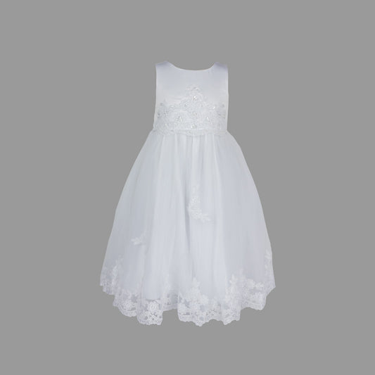 Formal Dress in White with Lace and Pearl Beading 3-5