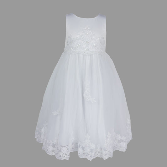 Formal Dress in White with Lace and Pearl Beading 6-12