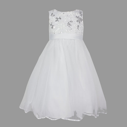 Formal Dress Tiny Dancer Sequined White and Silver 3-5