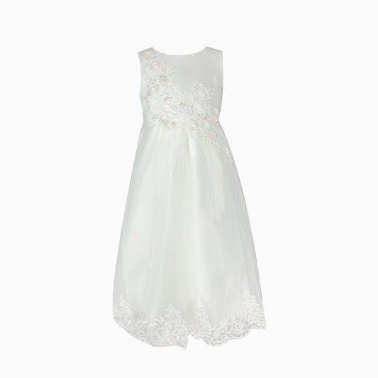 Ivory Sequins & Floral Lace Formal Dress