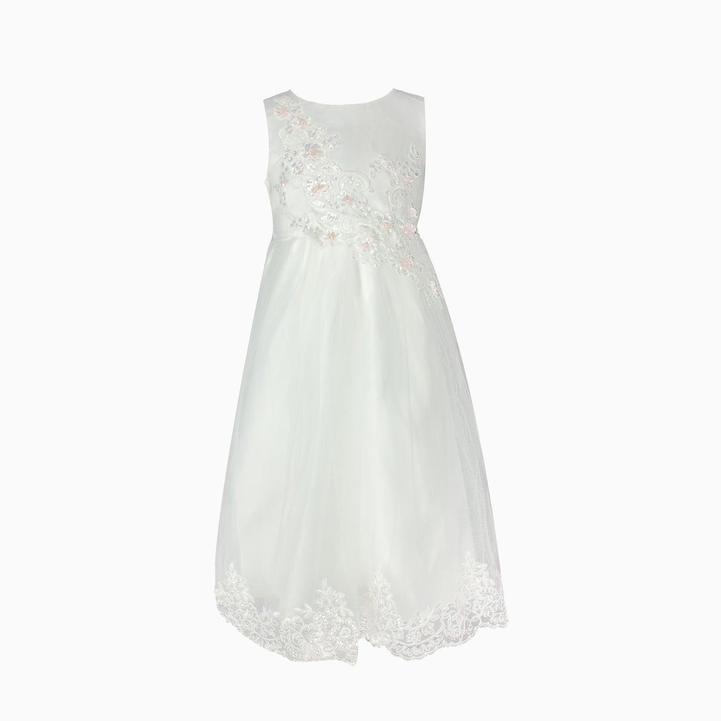 Ivory Sequins & Floral Lace Formal Dress