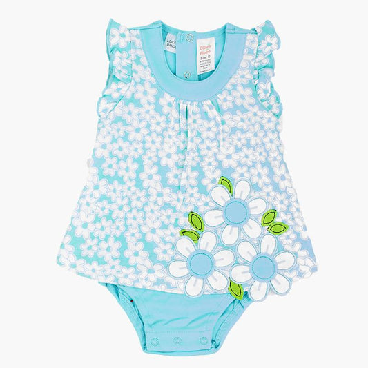 FLOWER ROMPER DRESS AQUA