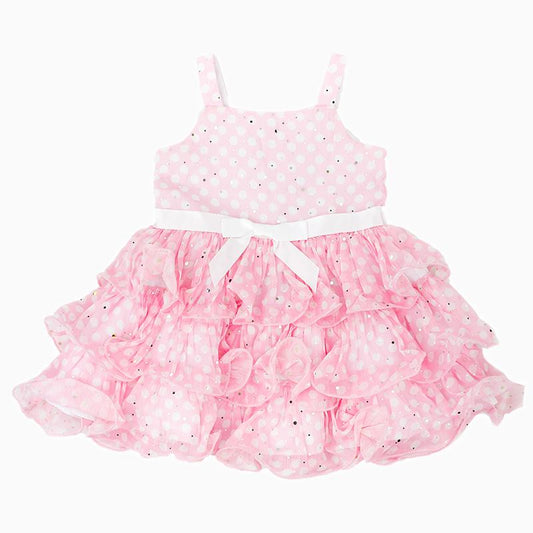 PINK SPOT RUFFLE DRESS
