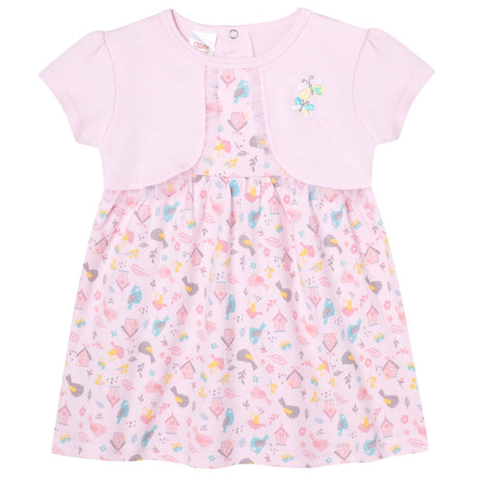 PINK BIRDY MOCK CARDI DRESS