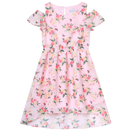 PINK FLOWER CHIFFON PARTY DRESS