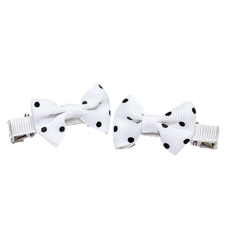 Hair Clip White Black Polka Dot Bow