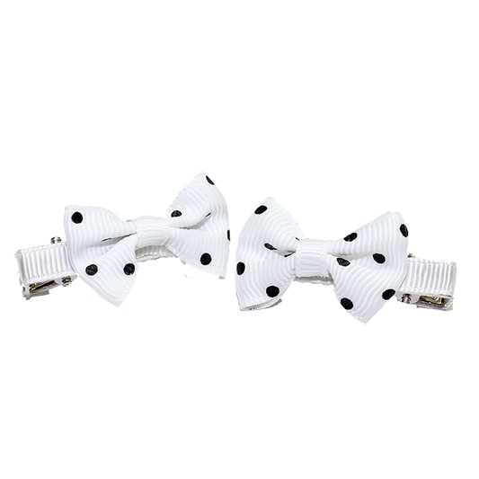 Hair Clip White Black Polka Dot Bow