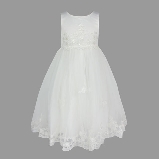 Formal Dress in Ivory with Lace and Pearl Beading for Baby 