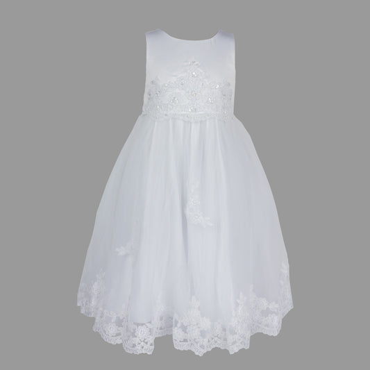 Formal Dress in White with Lace and Pearl Beading 0-2