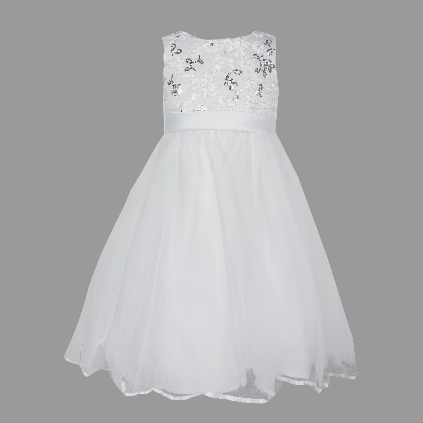 Formal Dress Tiny Dancer Sequined White and Silver 6-12