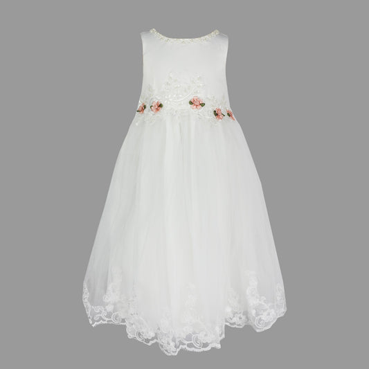 Emroidered Dress With Pearl & Roses 3-5