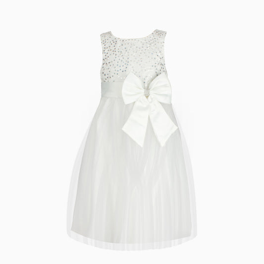 Ivory Sequin Diamante Bow Dress