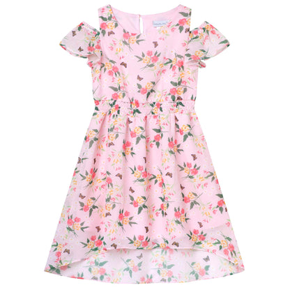 PINK FLOWER CHIFFON PARTY DRESS