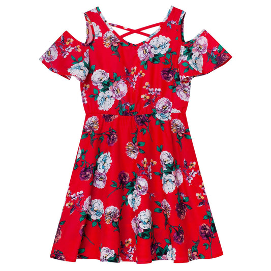 RED FLORAL PARTY DRESS
