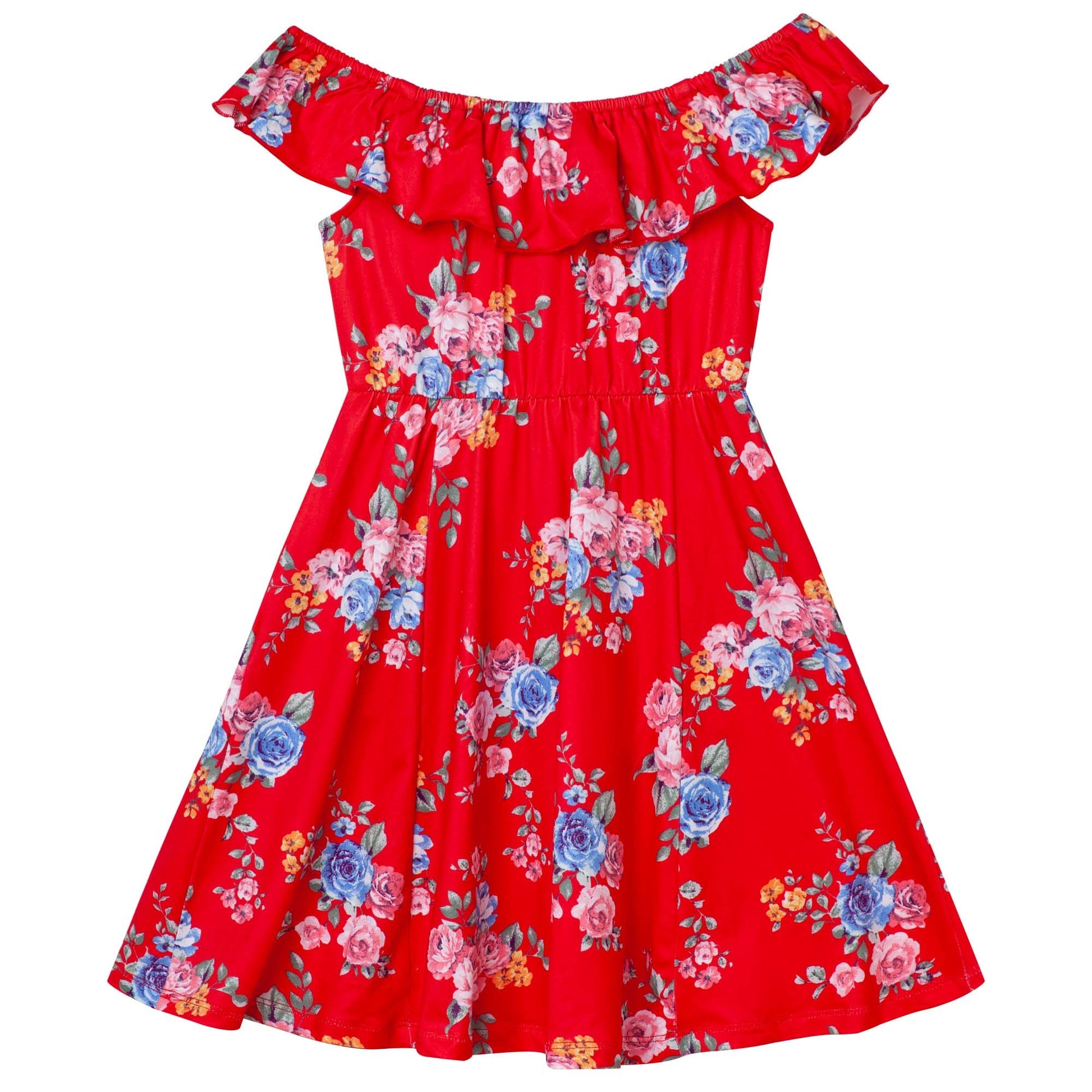 RED FLORAL OFF SHOULDER DRESS